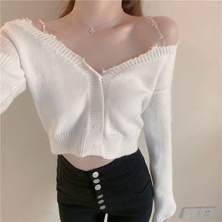 Off-shoulder V-neck Cropped Cardigan