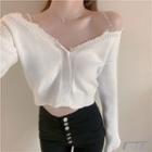 Off-shoulder V-neck Cropped Cardigan