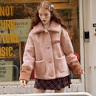 Contrast-cuff Faux-fur Jacket Pink - One Size