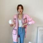Ringer Long Knit Cardigan Pink - One Size
