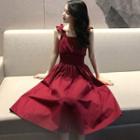 Cold Shoulder A-line Midi Dress Red - One Size