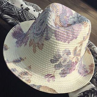Floral Print Straw Hat