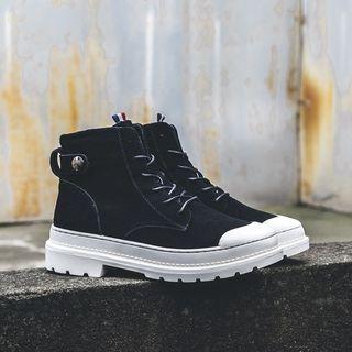 Genuine Suede Buttoned Work Boots
