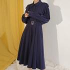 Belted Midi A-line Coat Dress