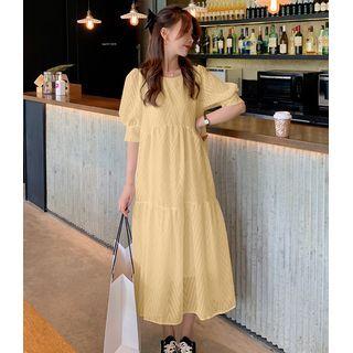 Puff-sleeve Print Midi Smock Dress