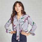 From Seoul Tie-front Patterned Wrinkle-free Blouse