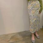 Floral Print Midi Straight-fit Skirt