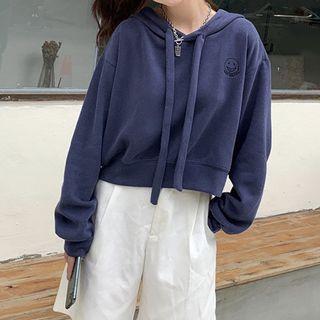 Smiley Print Cropped Hoodie
