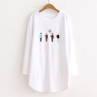 Embroidered Long-sleeve Long T-shirt
