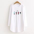 Embroidered Long-sleeve Long T-shirt