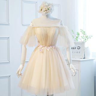 Elbow-sleeve A-line Short Prom Dress