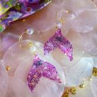 Faux Pearl Faux Crystal Mermaid Tail Dangle Earring 1 Pair - Purple - One Size