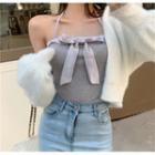 Sleeveless Halter Ribbon Top Grayish Purple - One Size