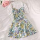Frilled Short-sleeve Top / Floral Sleeveless Dress