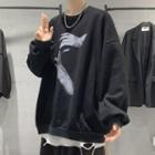 Long-sleeve Round-neck Print Top