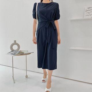 Self-tie Monotone Long Dress