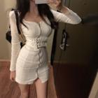 Square Neck Long-sleeve Mini Sheath Dress