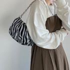 Fluffy Zebra Print Chain Shoulder Bag Black & White - One Size