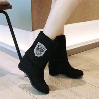 Embellished Faux Suede Hidden Wedge Mid-calf Boots