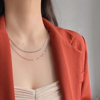Layered Sterling Silver Necklace 1pc - Silver - One Size