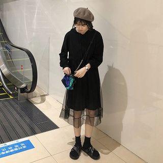 Midi Mesh Panel Hoodie Dress