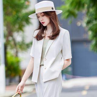 Short-sleeve Blazer / Camisole Top / Wide Leg Pants / Set