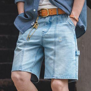 Washed Straight-leg Denim Shorts