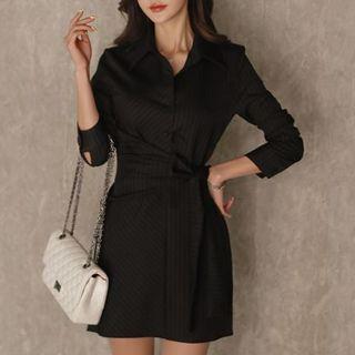 Tie Waist Pinstriped Shirt Dress