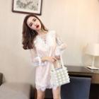 Long-sleeve Lace-up Shift Dress Pink - One Size