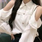 Ruffled Cold-shoulder Shirt White - One Size