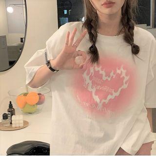 Heart Print T-shirt / Wide-leg Pants