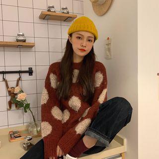 Contrast Dot Pattern Crewneck Sweater