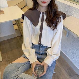 Color-block Collar Oversize Blouse