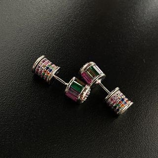 Rhinestone Sterling Silver Through & Through Earring 1 Pair - S925 Silver - Green & Purple - One Size