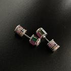 Rhinestone Sterling Silver Through & Through Earring 1 Pair - S925 Silver - Green & Purple - One Size
