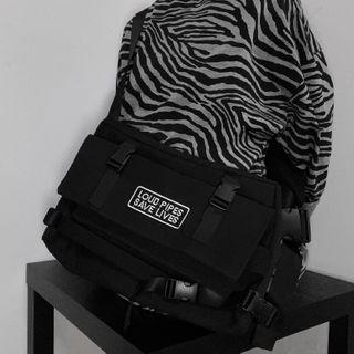 Lettering Buckled Canvas Crossbody Bag Black - One Size