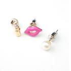 Lips & Lipstick & Peal 3 In 1 Set Earrings Pink - One Size