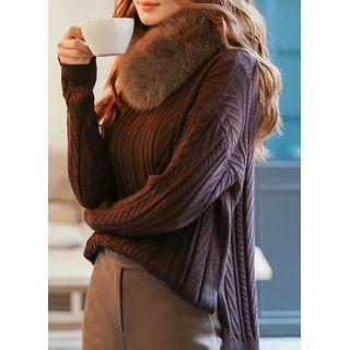 Buttoned High-neck Cable-knit Top