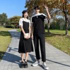 Couple Matching Two-tone Midi A-line Dress / Polo Shirt / Pants / Set