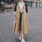 Contrast-color Hooded Long Coat