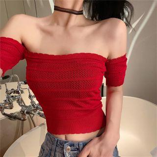Off-shoulder Perforated Cropped Top