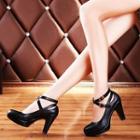 Genuine Leather Cross Ankle-strap Pumps