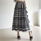 Frilled Stripe Maxi Flare Skirt