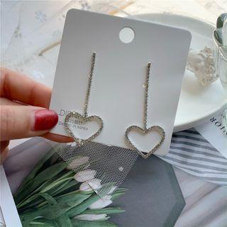 Rhinestone Heart Dangle Earring 1 Pair - Rhinestone Heart S925 Sterling Silver Pin Stud Earring - One Size