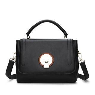 Faux Leather Disc Accent Crossbody Bag