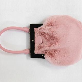 Contrast-frame Faux-fur Hand Bag