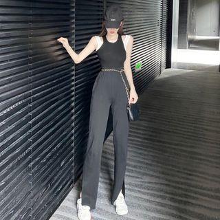 Mock Two-piece Tank Top / Wide Leg Pants