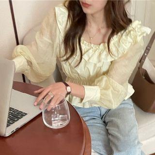 Ruffle Trim Cropped Blouse Almond - One Size