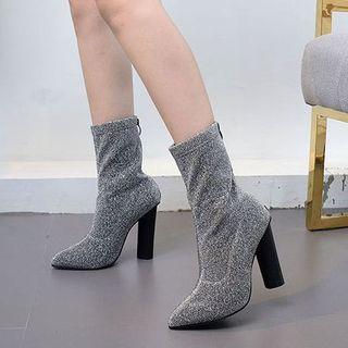 Chunky Heel Velvet Glitter Ankle Boots