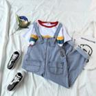 Color-block Crewneck Short-sleeve T-shirt / Strap Jeans